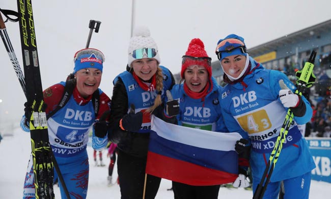 Российские биатлонистки выиграли эстафету на этапе Кубка мира в Оберхофе; украинки - восьмые