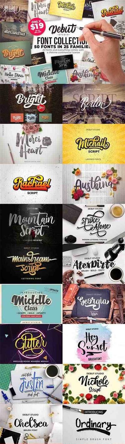 Debut Studio FONTS COLLECTION (50 Fonts in 25 Families) 3515303