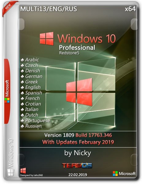 Windows 10 Pro 1809.17763.346 by Nicky (x64) (2019) =Multi-13/Rus=
