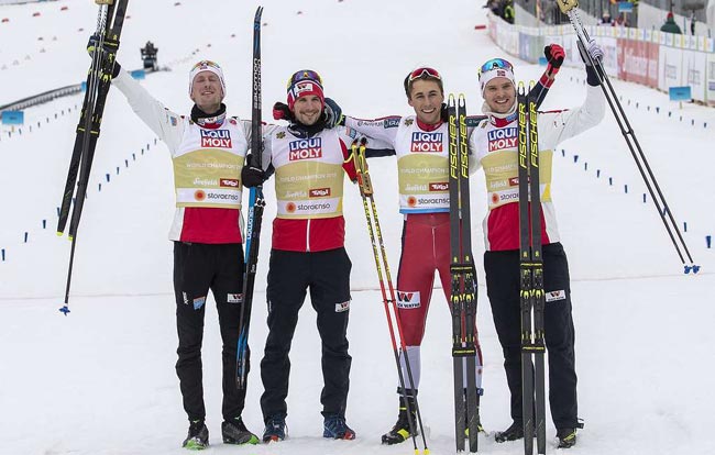 Норвежские двоеборцы победили в командных соревнованиях на ЧМ в Австрии