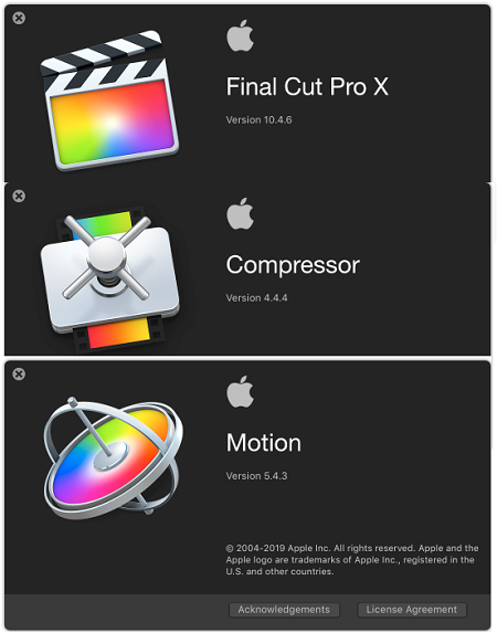 Final Cut Pro X 10.4.6, Compressor 4.4.4, and Motion 5.4.3 (Mac OS X)