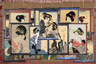 Клипарт Японские гравюры - женские портреты на свитках