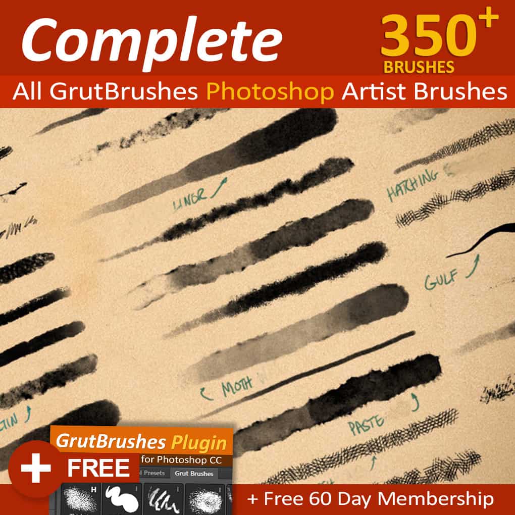 GrutBrushes Art Brushes Complete  – 350 Photoshop Brushes 2019