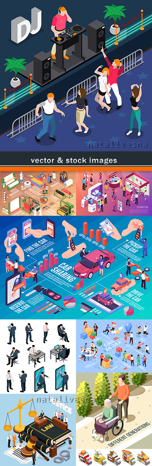 Isometric icons social system people vector illustration 5