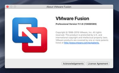 VMware Fusion Pro 11.1.0 Build 13668589 macOS